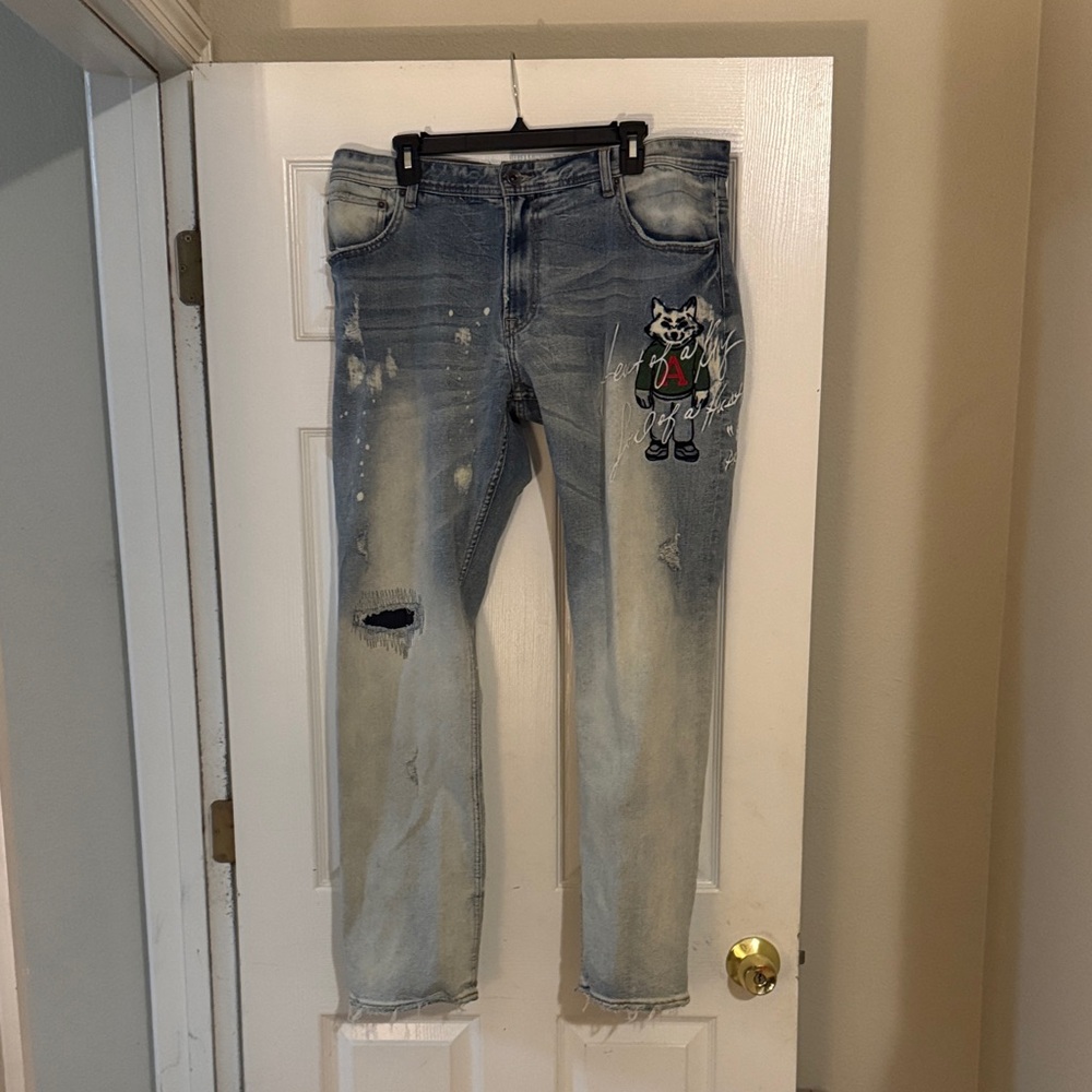 Akoo Light Blue Slim Jeans with Bear Design